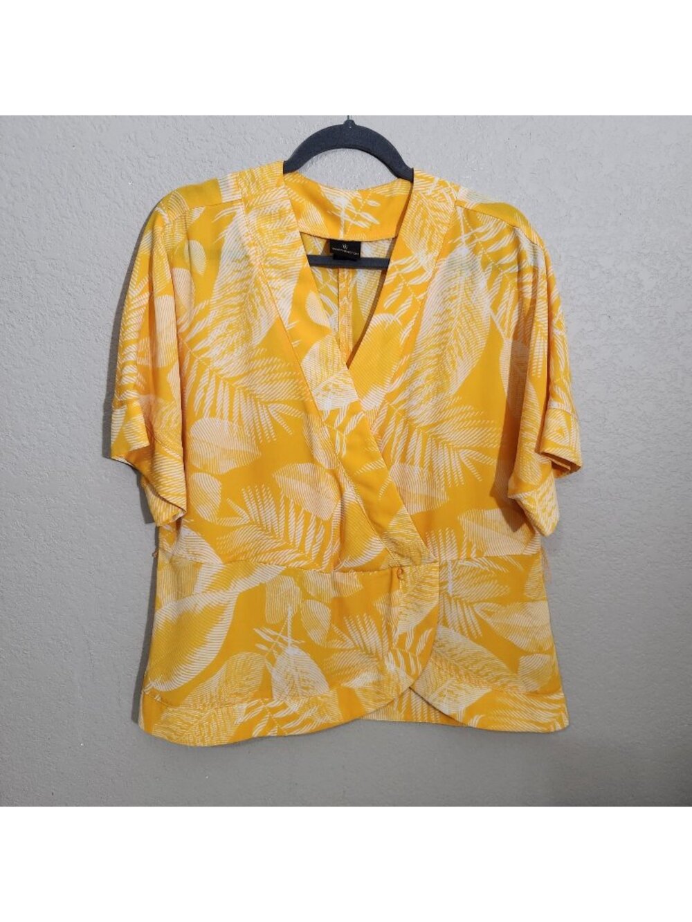 Worthington Blouse Yellow Faux Wrap Large